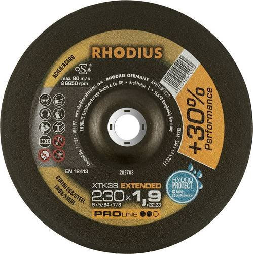 Rhodius Trennscheibe XTK38 gekröpft für Edelstahl und Stahl, Durchmesser: 230 mm, Farbe: Schwarz - Bild 1
