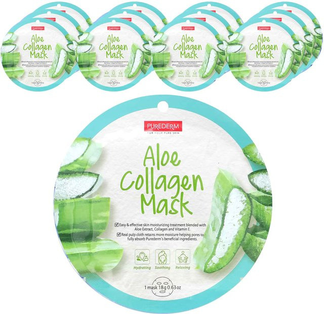 Purederm Aloe Kollagen Schönheitsmaske, 12 Stück, 18g, Gesicht - Bild 1