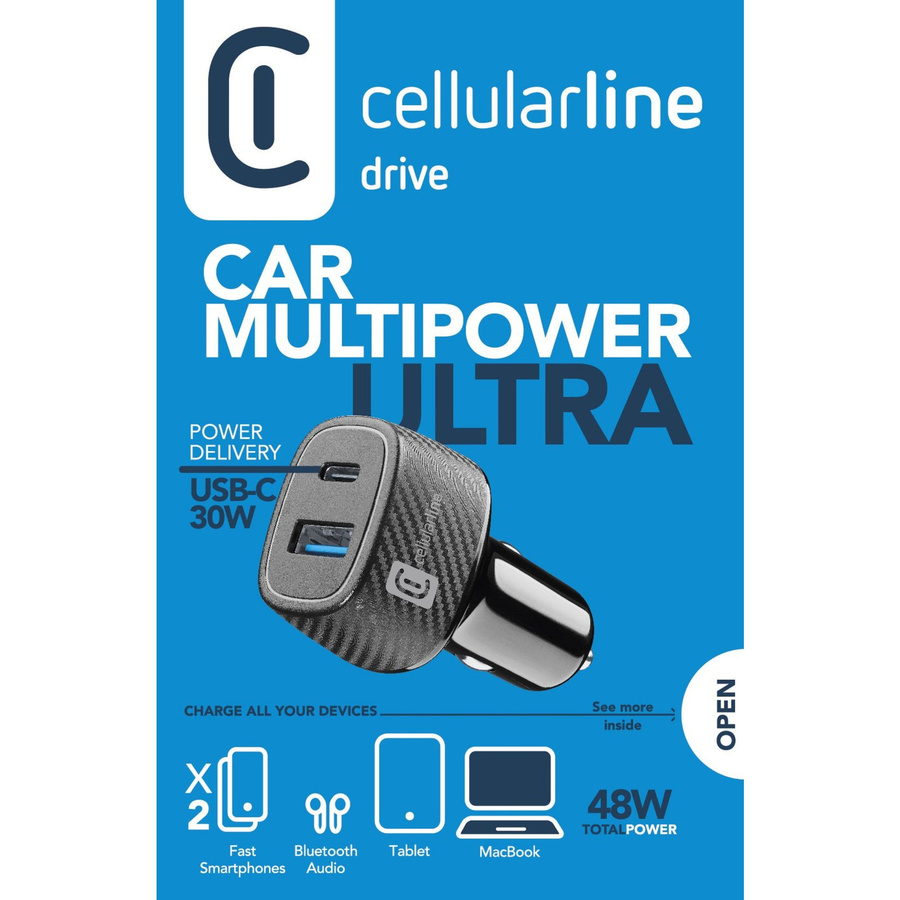 Cellularline Kfz-Ladegerät Multipower Ultra mit USB-A und USB-C PD in Schwarz - Bild 2