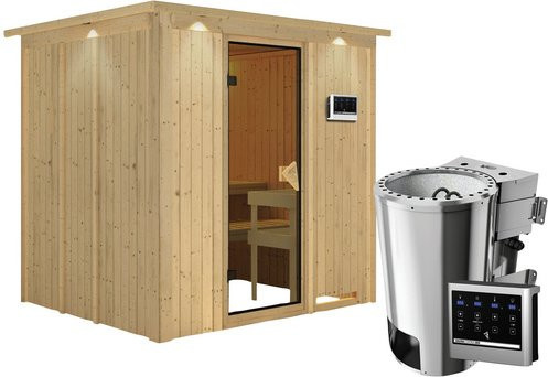 Karibu Sauna Olai aus Fichtenholz in Beige inklusive 3,6 kW Saunaofen mit externer Steuerung für 3 Personen, B/T/H: 184 x 202 x 210 cm - Bild 1