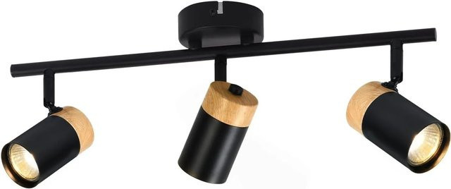NETTLIFE Deckenleuchte aus Metall und Holz in Schwarz im Retro-Design mit GU10 Fassung - Bild 1