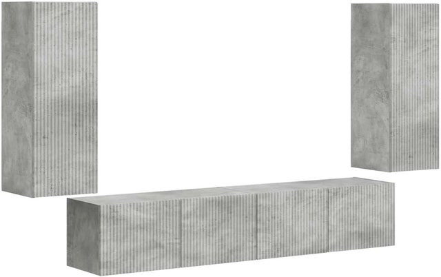 vidaXL TV-Wandregal-Set aus Holzwerkstoff in Betongrau, 4 Stück, Wandmontage für Wohnzimmer und Home Office, Set enthält 2 x Regal mit L: 78,5 cm, B: 31 cm, H: 29,5 cm und 2 x Regal mit L: 29,5 cm, B: 30 cm, H: 80 cm - Bild 1