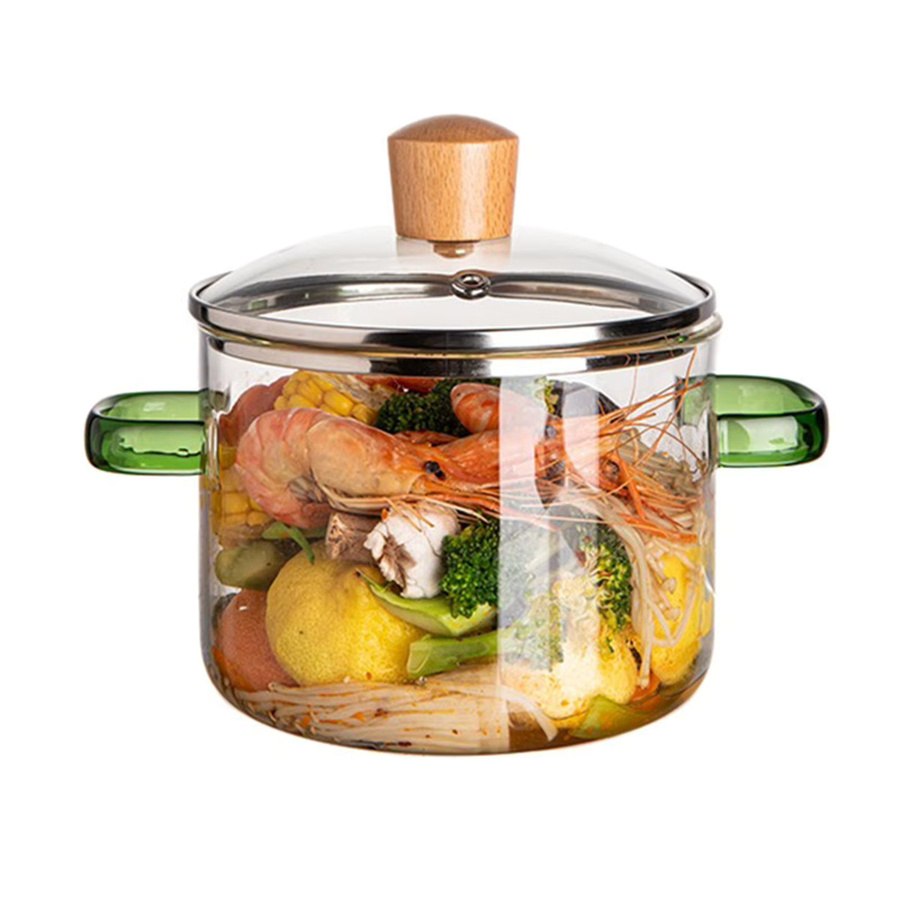 Staubdichter Kochtopf mit Glasdeckel in Grün, ergonomische Griffe, ideal für Gasherde - Bild 3