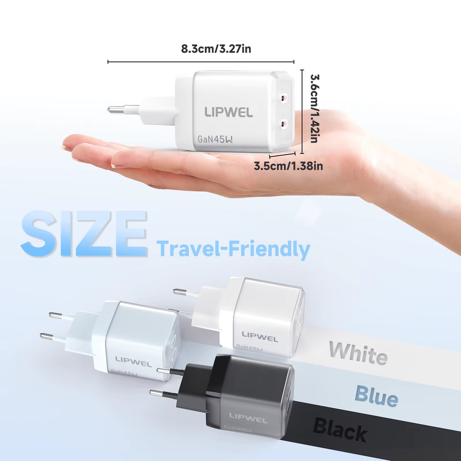 LIPWEL GaN 45W Dual USB-C Schnellladegerät mit EU-Stecker in Weiß - Bild 3