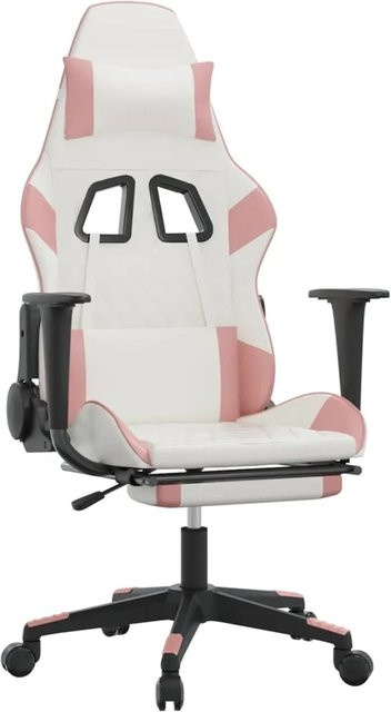 vidaXL Gaming-Stuhl mit Fußstütze aus Kunstleder in Weiß und Rosa - Bild 1