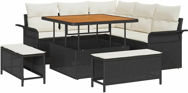 vidaXL Garten-Sofa-Set aus Polyrattan in Schwarz und Beige mit 8 Teilen, U-Form und Polsterung für Terrasse und Garten - Bild 1