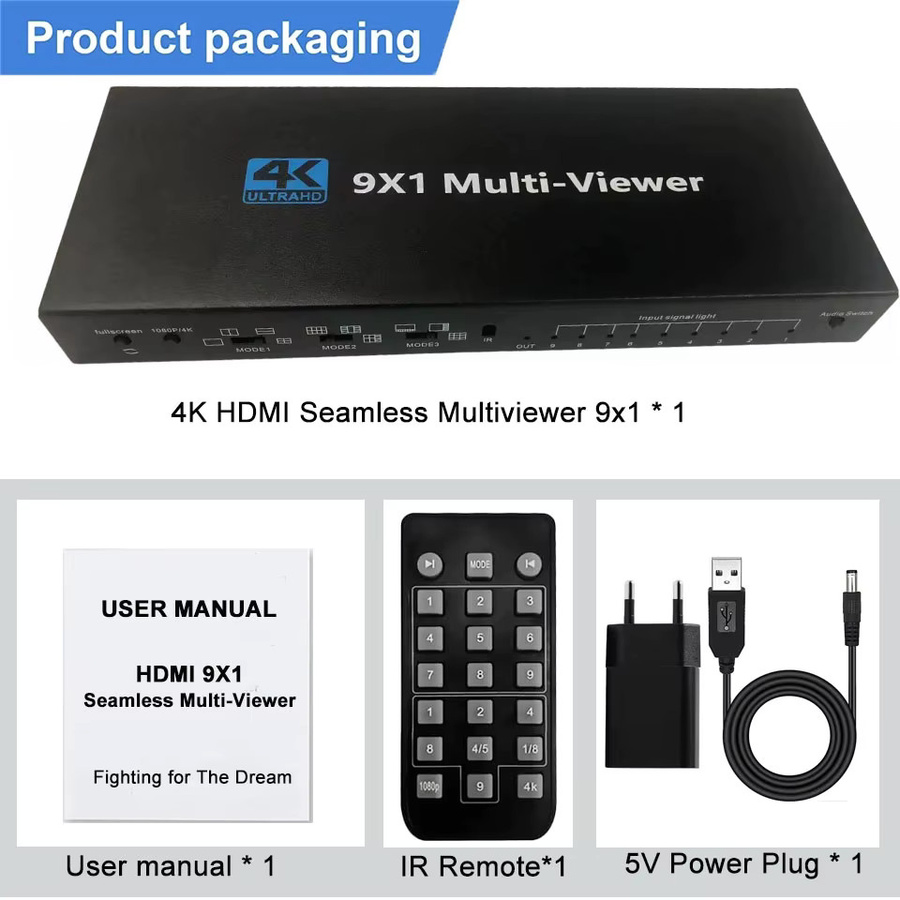 TITAK HDMI Quad Multiviewer 4K 9x1 HDMI Umschalter mit Fernbedienung in Schwarz - Bild 4