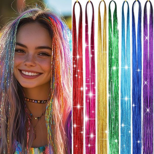 Refeeny Haarverlängerung Regenbogen-Glitzer, 61 cm, 7 Stück, Unisex - Bild 1