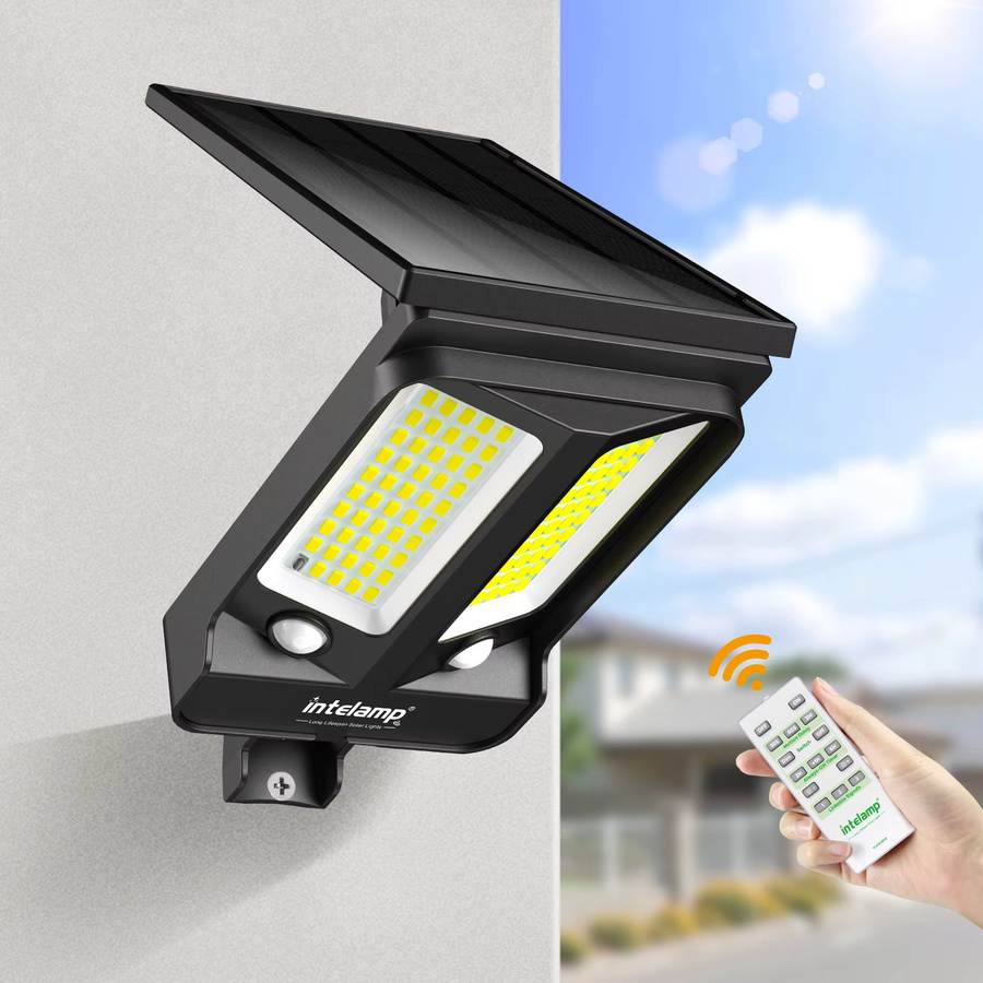 Intelamp Solar Außenleuchte mit Fernbedienung, Schwarze Solar-Flutlichtlampe für Garten und Wand, 1200 Lumen, 4000mAh Akku, mit Bewegungssensor und 180 Grad Weitwinkel-Erkennung, Wasserdicht - Bild 6