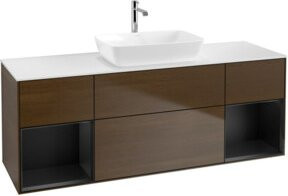 V&B Waschtischunterschrank Finion mit Wandbeleuchtung, Breite: 160 cm, Farben: Weiß, Blau und Walnuss Veneer - Bild 1