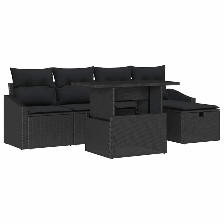 vidaXL Garten-Sofa-Set aus Poly Rattan mit Kissen, 6-teilig, Schwarz, B/T/H: 150 x 73 x 55 cm, 150 x 55 x 73 cm - Bild 2