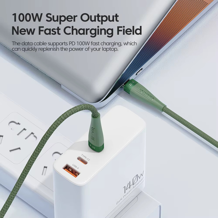 Toocki 100 W USB C auf USB C Kabel Set für PD Schnellladung, kompatibel mit iPhone 15, Samsung, OPPO, POCO und Realme, Schwarz/Grün - Bild 2