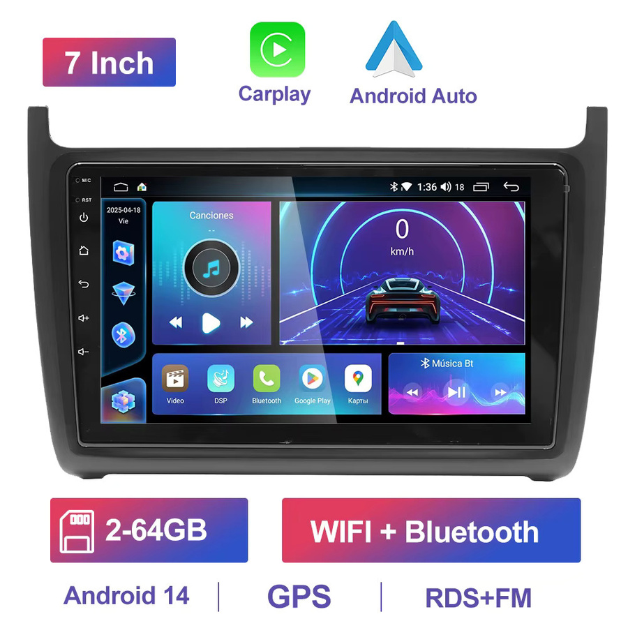 GEARELEC 2 DIN Autoradio für VW Volkswagen Polo 2009-2017 6R 6C mit 9 Zoll Display, Wireless CarPlay, Android Auto, GPS, WiFi, Bluetooth und SWC in Schwarz - Bild 9