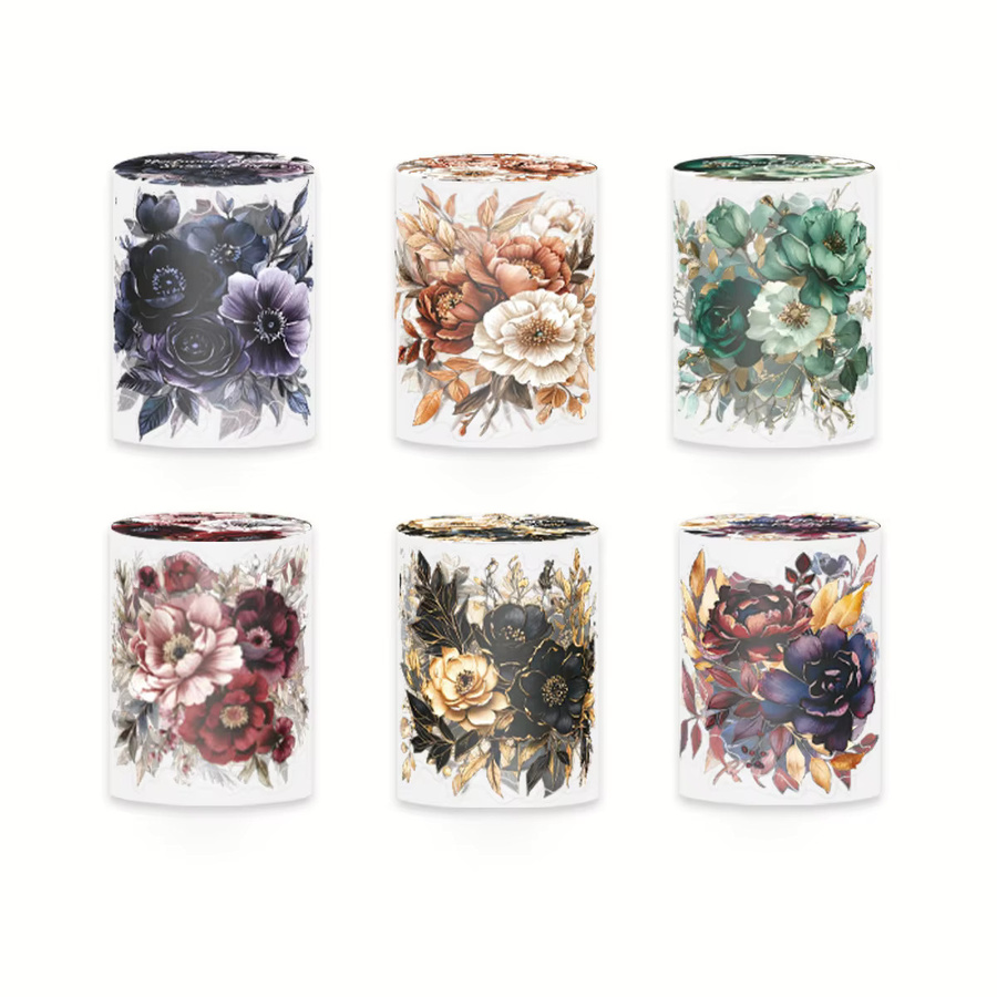 6er Set Blumenaufkleber aus PET für Scrapbooking und DIY Bastelarbeiten, Mehrfarbig - Bild 3