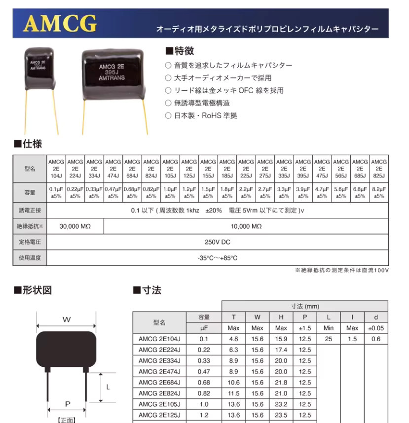 AMTRANS AMCG Audio Kondensator, metallisierter Polypropylen-Film, 0,1 uF -8,2 μF, 250 vDC, 5%, Schwarz, 2 Stück - Bild 2
