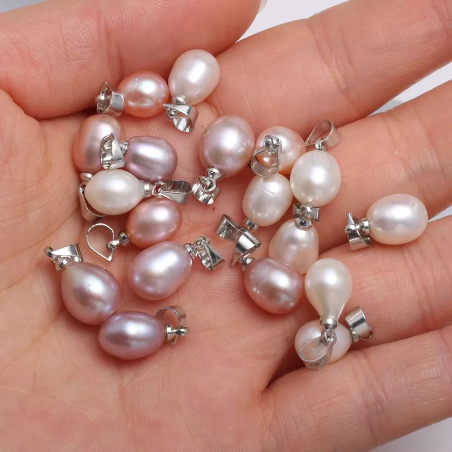 Anhänger Süßwasserperlen, 7–8 mm, Silber, Unisex - Bild 2