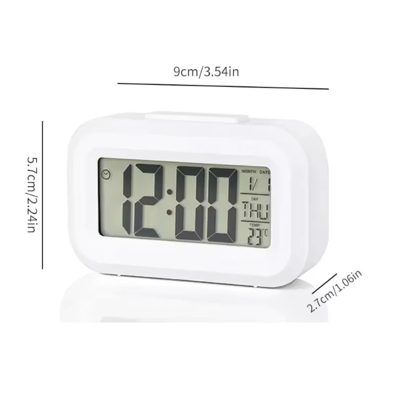 Digitale Wanduhr mit Hintergrundbeleuchtung und Temperaturanzeige, geräuschlos, weiß und blau, minimalistisches Design aus Kunststoff für Wandmontage oder Schreibtisch - Bild 3