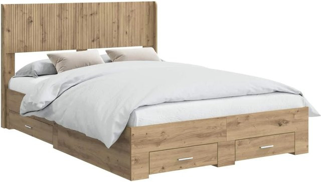 vidaXL Bettgestell mit Kopfteil und Stauraum in Artisan-Eiche, Braun, B/T/H: 140 x 190 x 126,5 cm - Bild 1
