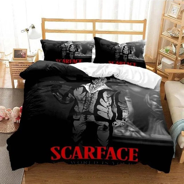 Scarface Bettwäsche-Set von Jessica Chen, Schwarz, 3-teilig mit Bettbezug und Kissenbezug, B: 140 cm, H: 210 cm - Bild 1
