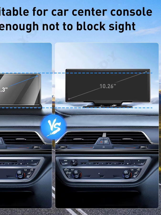 ESSGOO Tragbare Fahrzeugkamera mit 10.26 Zoll 4K UHD Display, CarPlay und Android Auto, Rückfahrkamera, Bluetooth, WiFi und GPS, Farbe: Schwarz - Bild 7