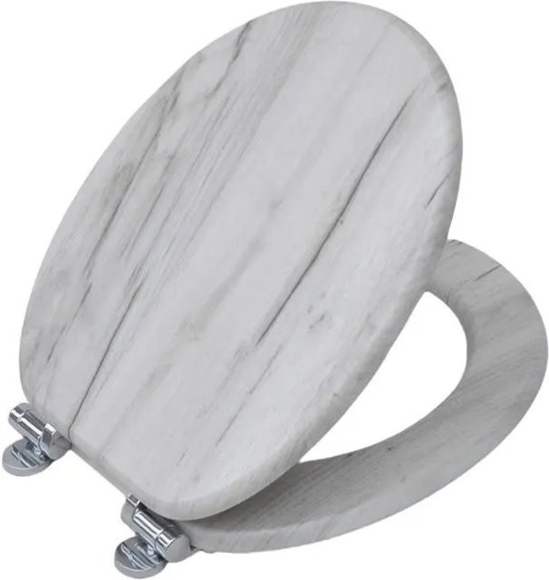 SINOBATH WC Sitz mit Absenkautomatik aus MDF Holzkern, oval, Farbe: Weiß/Grau, B: 43,5 cm, T: 37,8 cm, H: 5,0 cm - Bild 1