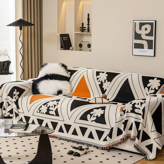 Cartoon Chenille Sofaüberwurf mit rutschfester Oberfläche und Kratzschutz, Grau, B/T: 180 x 130 cm - Bild 1