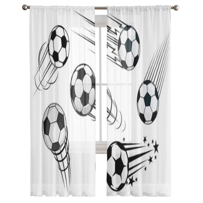 Super Six Chiffon-Vorhang mit Fußball-Grafik in Schwarz-Weiß-Grau, B: 135 cm, H: 114 cm - Bild 3