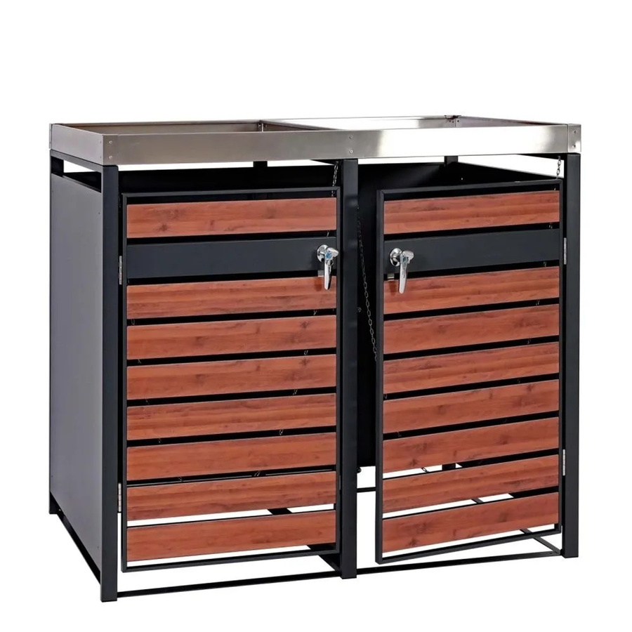 MCW Mülltonnenverkleidung J81 mit Pflanzkasten für 2 Mülltonnen, erweiterbar, Anthrazit in Kirsche-Holzoptik, B/T/H: 125 x 132 x 80 cm - Bild 2