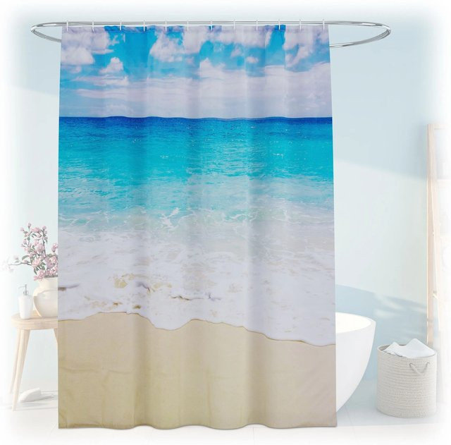 Relaxdays Duschvorhang aus Polyester mit Motiv, wasserabweisend und schimmelresistent, Multicolour, B: 180 cm, H: 200 cm - Bild 1