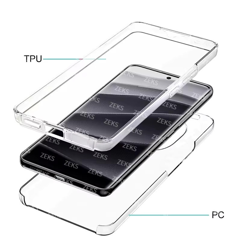 Stoßfeste 360 Full Body Schutzhülle für Xiaomi Redmi Note 14 Pro+ und Redmi Note 14 Pro 5G in Transparent, Dual Layer Hybrid Silikon und PC - Bild 2