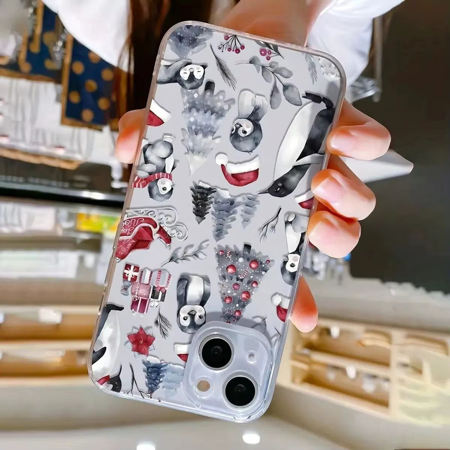 Transparente TPU-Handyhülle mit Weihnachtsbaum- und Pinguin-Design für Apple iPhone 17, 16, 15, 14, 13, 12, 11, X, Xs, Xr, 7, 8 und Pro Max, Mini, Plus, SE - Bild 3