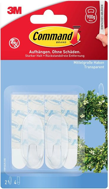 3M Command Haken-Set mittelgroß transparent aus Kunststoff, 6 Stück - Bild 1