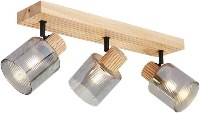 QAZQA Gracy Moderner Spot aus Holz mit Rauchglas in Braun-Taupe, 3-Lichter, dreh- und kippbar - Bild 1