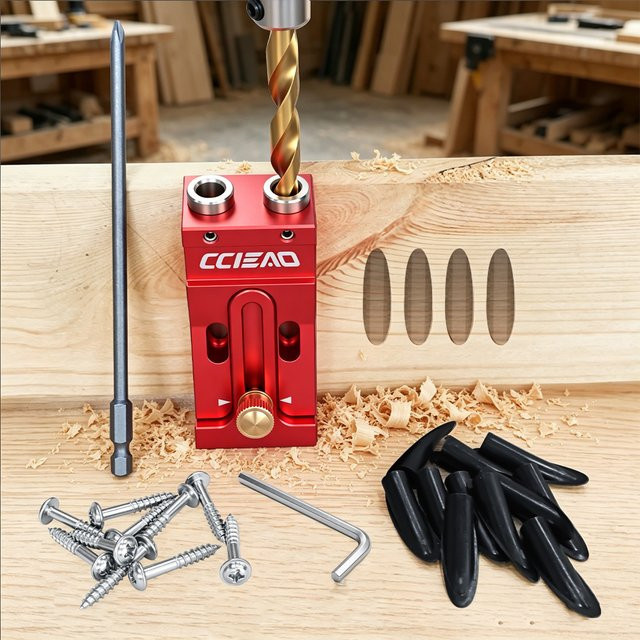 GDART Taschenloch-Bohrschablonen-Set aus Aluminiumlegierung in Rot mit Bohrer zur Schrägloch-Lokalisierung für die Holzbearbeitung und Möbelherstellung - Bild 1