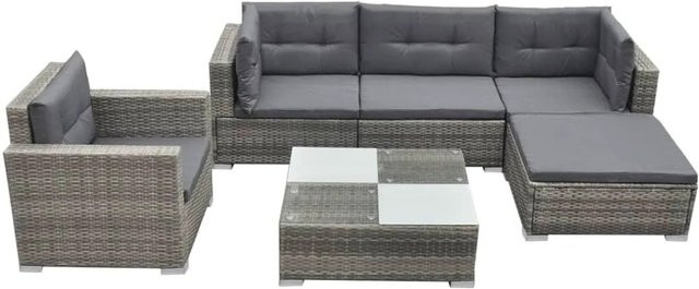 vidaXL 6-teiliges Garten-Lounge-Set aus PE-Rattan in Grau mit Polsterauflagen und Stahlrahmen - Bild 1
