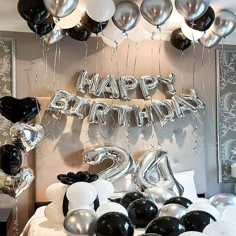 LQVYI Happy Birthday Ballon-Set in Schwarz, Silber und Weiß für deine Party-Dekoration - Bild 3