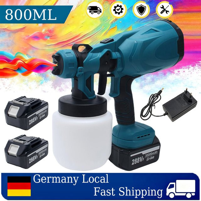 Magnitt Elektrische Akku-Spritzpistole Cordless Farbspritzgerät für Auto, Möbel und Stahl mit 800 ml Fassungsvermögen, kompatibel mit Makita 18V Akkus - Bild 1