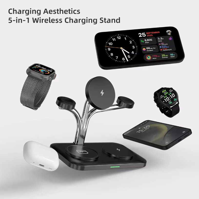 VIKEFON 5 in 1 15W Dual Magnetisches kabelloses Ladegerät für iPhone 12 bis 17, Samsung Galaxy Watch und AirPods Pro/Buds - Bild 3
