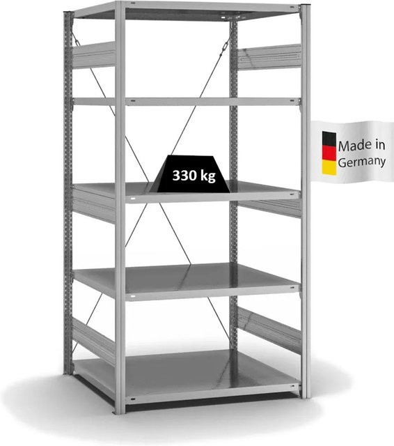 PROREGAL Fachbodenregal Stecksystem T-Profil Heavy-Duty, verzinkt, H x B x T: 200 x 100 x 80 cm, 5 Ebenen, Fachlast 330 kg, einseitig nutzbar - Bild 1