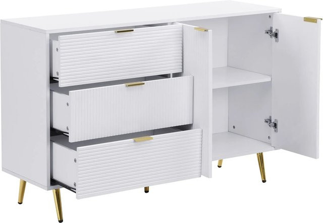 okwish Sideboard in Weiß mit Türen und Schubladen für dein Wohnzimmer, B/T/H: 120 x 38 x 80,5 cm - Bild 1