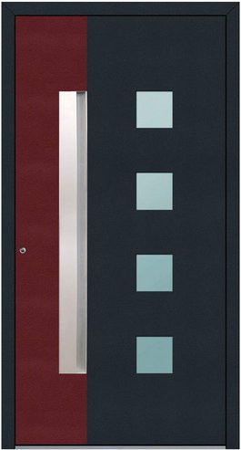 KNOCK Aluminium-Haustür Marte mit Glaseinsatz in Anthrazit und Purpur-Rot - Bild 1