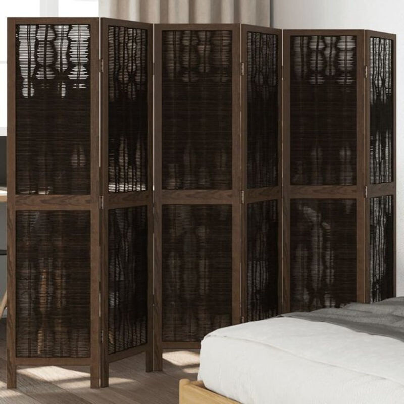 6-tlg. Raumteiler Vidaxl aus Massivholz und Rattan in Braun, H: 210 cm, B: 160 cm, T: 1,6 cm - Bild 1
