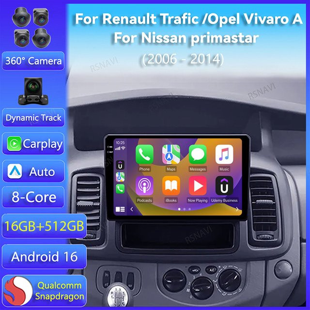 RSNAVI Android 16 Autoradio mit CarPlay und Bluetooth für Renault Trafic 2, Opel Vivaro A und Nissan Primastar (2006 - 2014), Schwarz - Bild 1