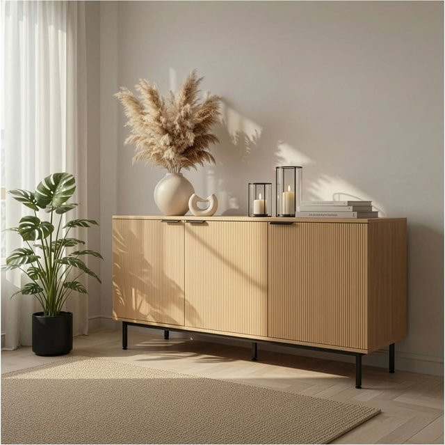 HOME DELUXE Sideboard NYLA Modernes Sideboard aus Holz und Metall in Braun und Schwarz, Breite: 115 cm, Höhe: 90 cm, Tiefe: 229 cm - Bild 1