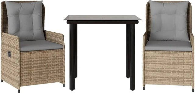 vidaXL 3-teilige Garten-Essgruppe aus Poly Rattan in Beige mit Kissen und Glastisch - Bild 1