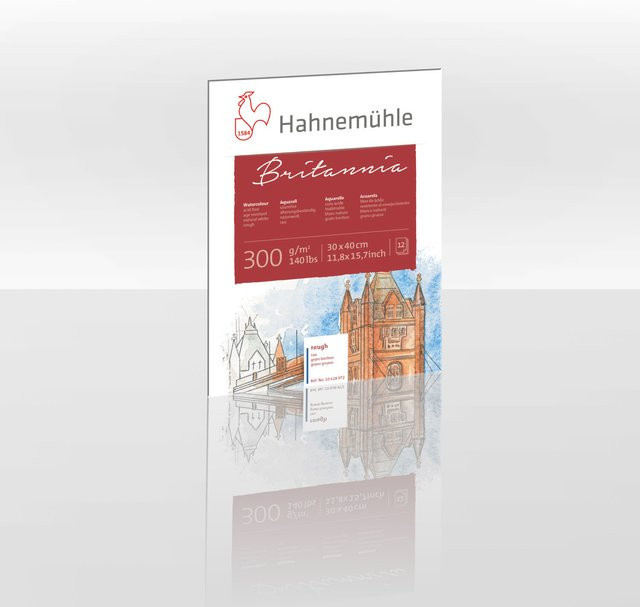 Hahnemühle Aquarellblock Britannia rau, naturweiß, 12 Blatt, B: 30 cm x H: 40 cm, 300g/m² - Bild 1
