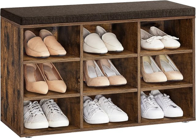 Songmics Schuhregal Custos mit Sitzfläche und 9 Fächern in Braun mit Leinenimitat - Bild 1