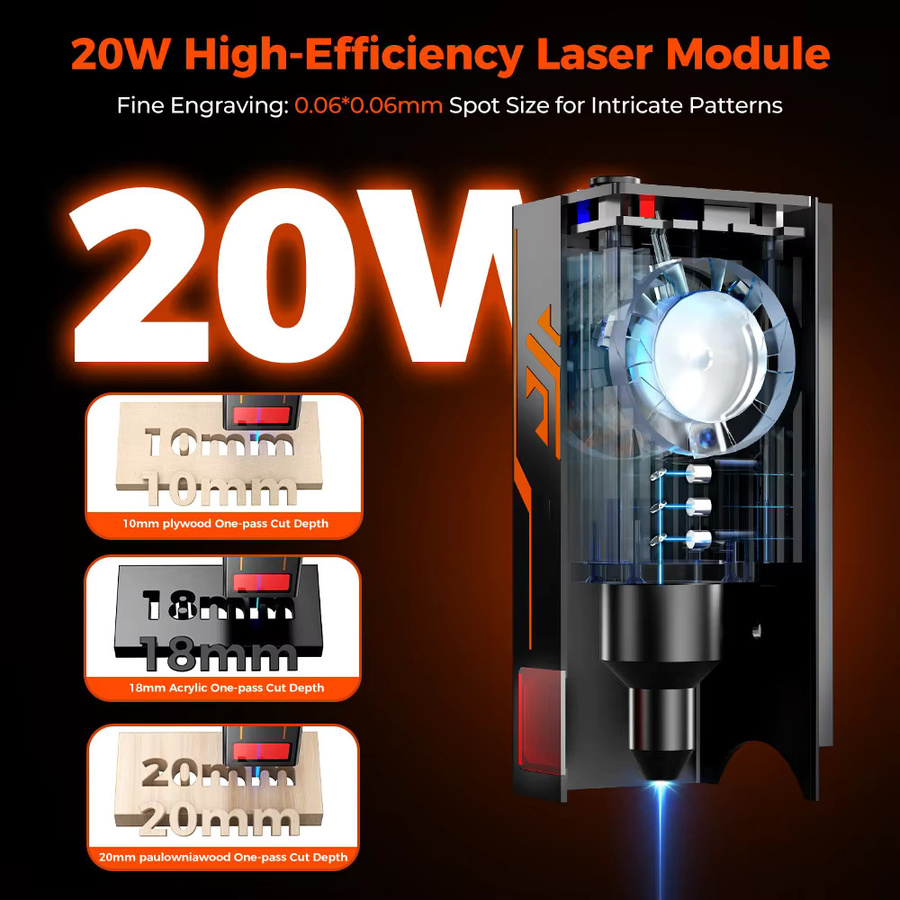Acmer S2 20W Lasergraviergerät CNC-Maschine mit 300x300 mm Arbeitsbereich in Schwarz für Holz, Leder und Geschenkherstellung - Bild 2