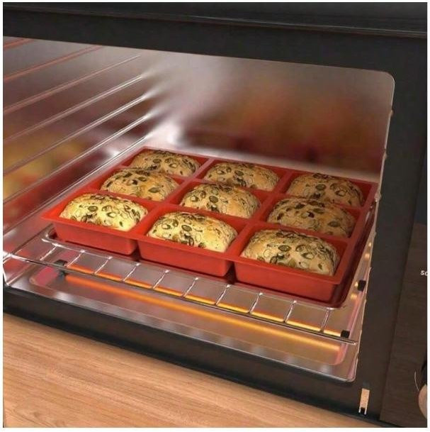 Mini-Silikon-Brotbackform mit 9 Fächern in Rot für Mini-Brote und Kuchen - Bild 1