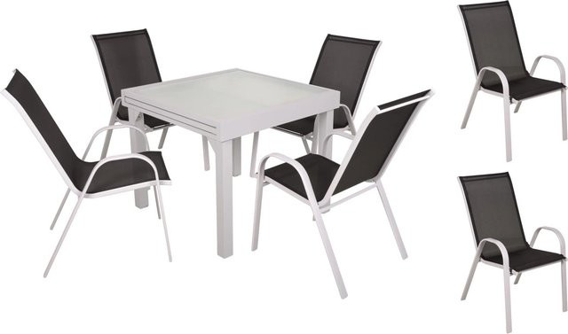 DELUKE Garten-Sitzgruppe SELINA 7-teilig aus Kunststoff in Schwarz und Grau mit Temperglas-Tischplatte - Bild 1